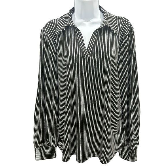 Adrianna‎ Papell Black White Stripes Blouse Top Women's Size XL - Picture 3 of 10